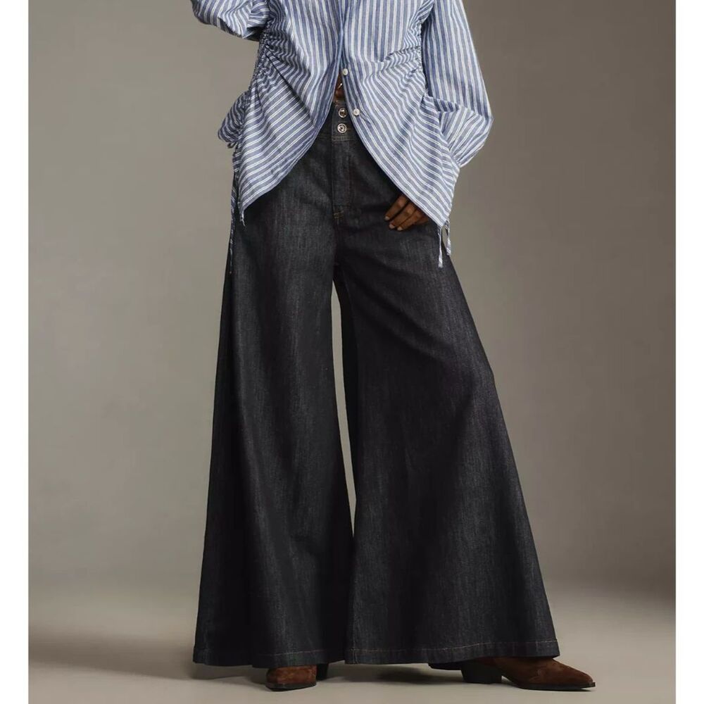 NWOT Anthropologie PILCRO Dramazzo Mid-Rise Ultra Wide-Leg Palazzo Jeans - Picture 3 of 13